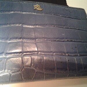Ralph Lauren Blue Croc-Embossed Zip Pouch - LOW Price